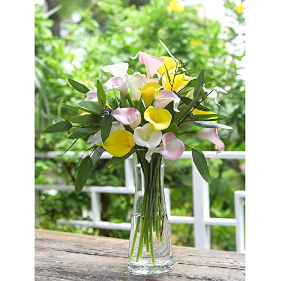 FiveSeasonStuff 10 Stems Real Touch Calla Lilies Artificial Flower Bouquet, Perfect Wedding, Bridal, Party, Home Office Décor DIY (Yellow & White Pistil)