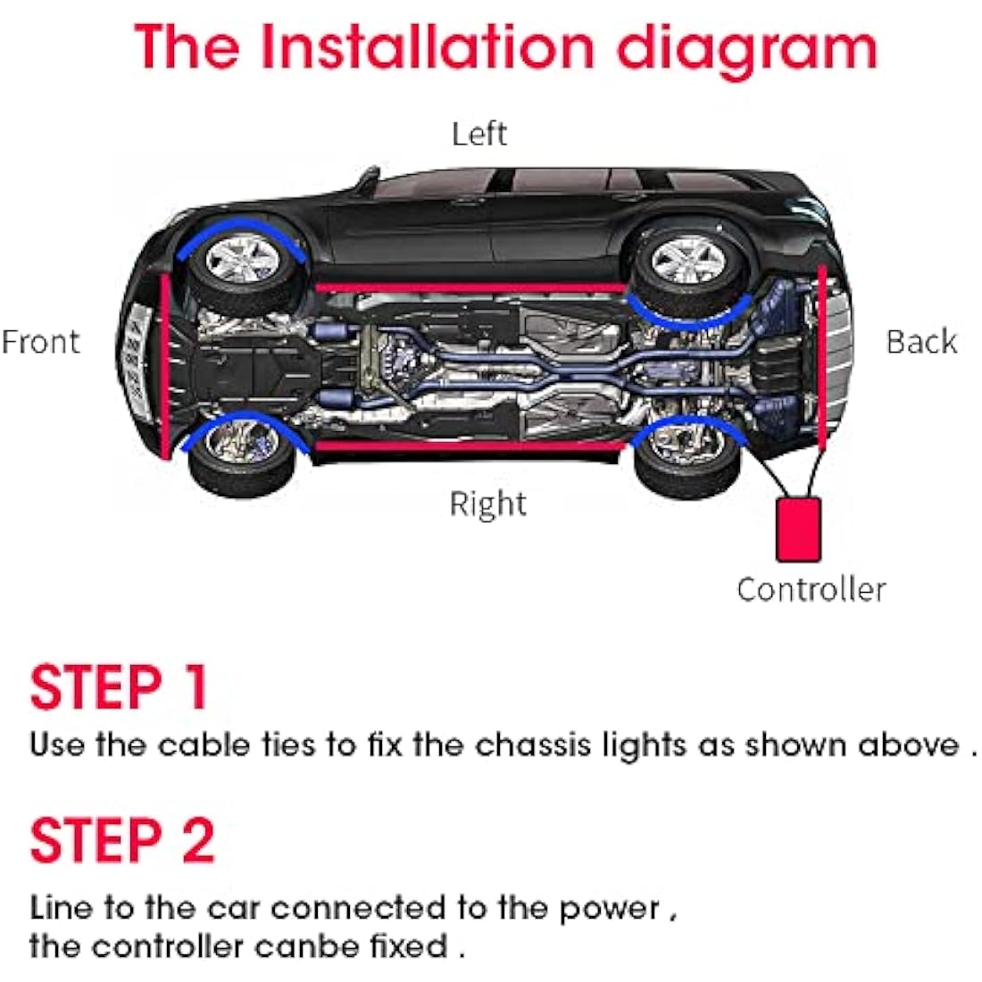 GDICONIC 4x RGB LED Under Car Tube Strip Underglow body Neon Light Kit Phone App Control RGB LED Strips Bluetooth Car Atmosphere Lights