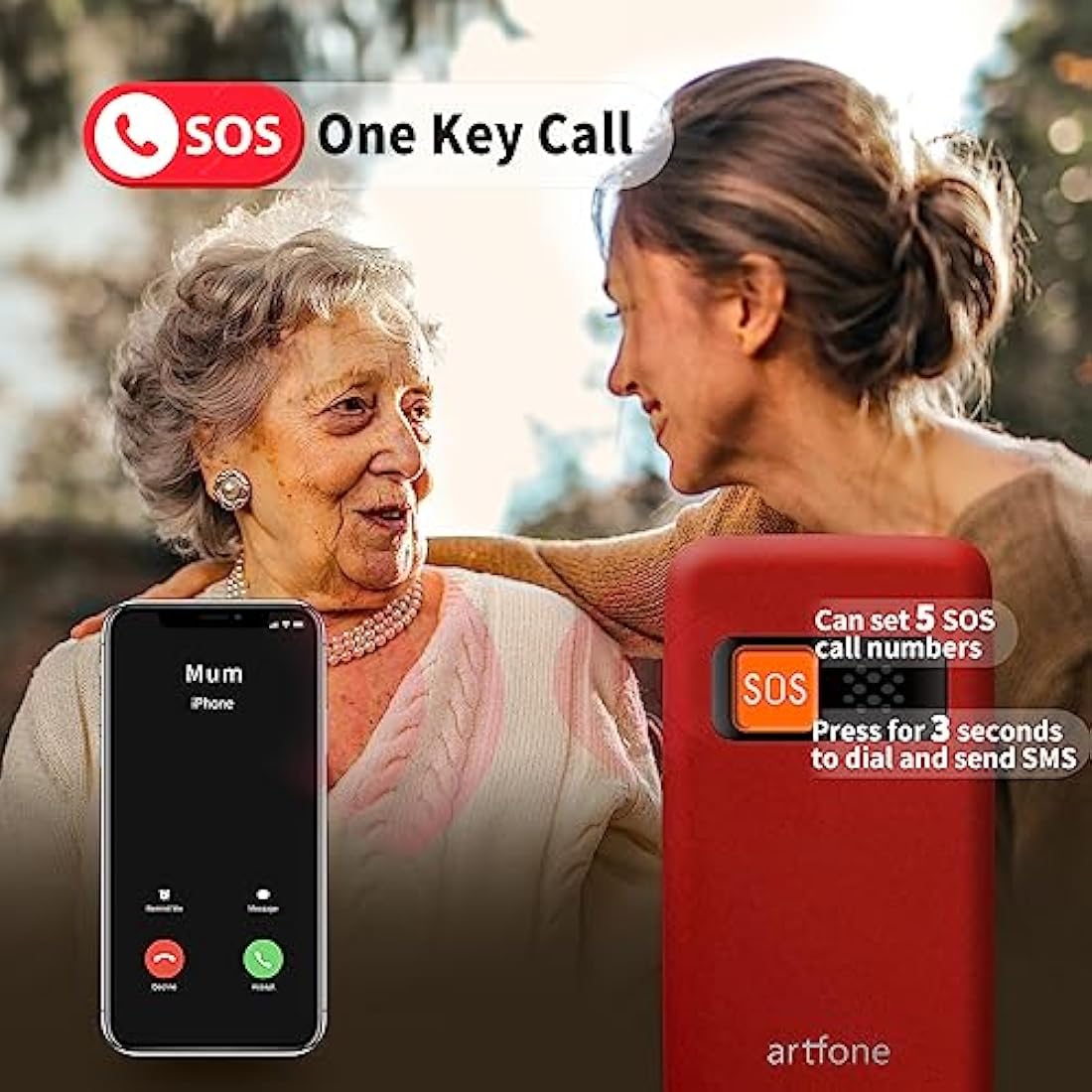 artfone CF241 Flip mobile Phone for Elderly People, Simple Big Button Flip Phone for Seniors, GSM Phones Unlocked SIM Free with 2.4" Large Screen(Red)