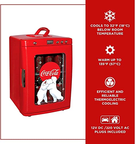 Coca-Cola Mini Fridges for Bedrooms 4L Quiet Small 6 Can Table Top Fridge For Drinks Food Coke Kids Skincare Office Home Desk Portable Retro Cooler Warmer with Built-In Bluetooth Wireless Speaker Red