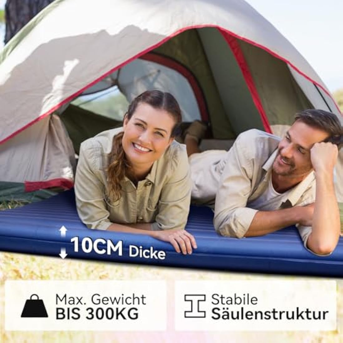 HIKENTURE Double Double Ultralight Double Insulating Mattress, 2 Person Inflatable Small Space Saver with Foot Pump/Pump Bag, for Travel, Outdoor, Hiking, Beach, Navy Blue