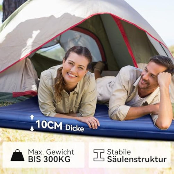 HIKENTURE Double Double Ultralight Double Insulating Mattress, 2 Person Inflatable Small Space Saver with Foot Pump/Pump Bag, for Travel, Outdoor, Hiking, Beach, Navy Blue