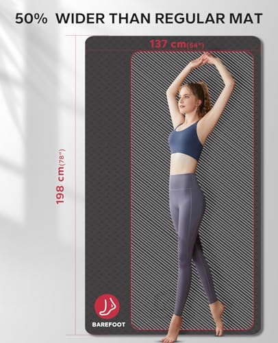 HAPBEAR Large Yoga Mat for Women- 198cm?137cm?6mm, TPE Non-Slip, Durable, Eco-Friendly, Extra Large Thick Wide Exercise Mat for