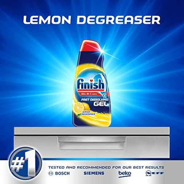 Finish Dishwasher Fast Dissolving Gel All in 1 Max Lemon, 700 ml, Pack of 5 (Total 140 washes)