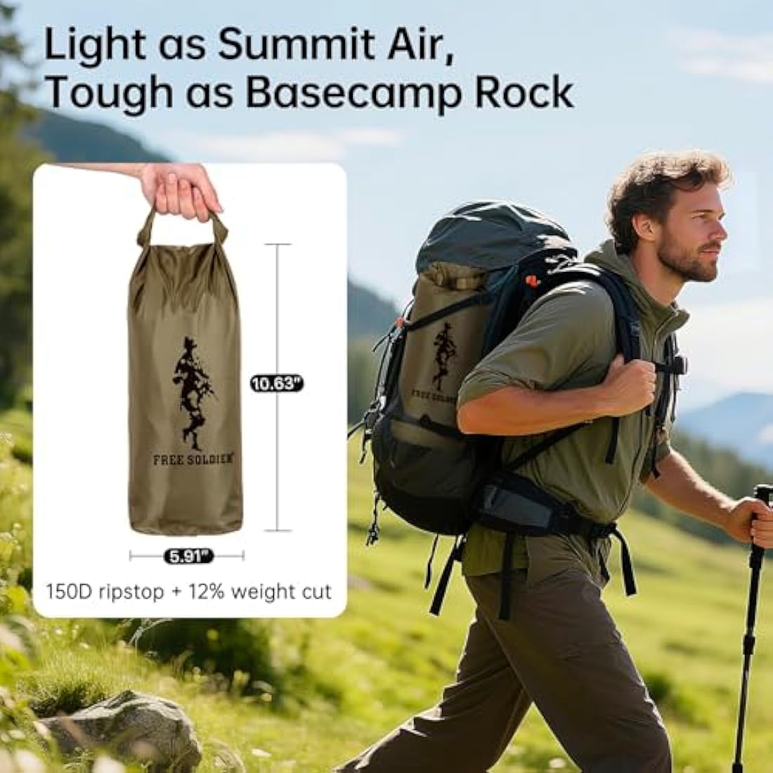 FREE SOLDIER Camping Tarp Waterproof 3m x 3.2m Large Hammock Tent Tarp Portable Tarpaulin Anti-UV Shelter Sun Block Sunshade Awning for Camping Hiking Traveling Outdoor Sports (Brown with Nails)