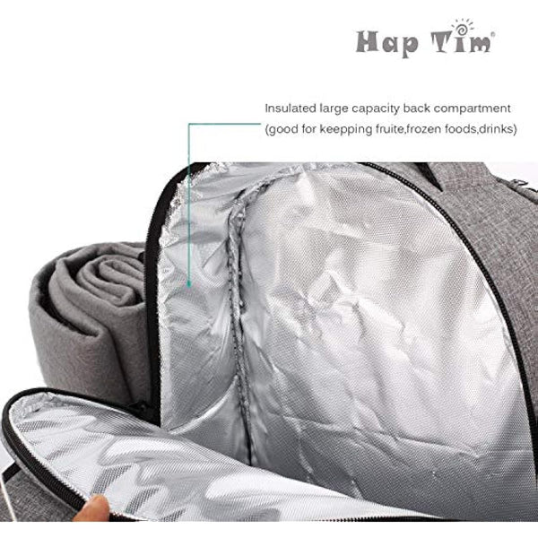 Hap Tim luxury 4 Person Picnic Backpack Picnic Rucksack Bag Hamper with Insulated Cooler Compartment includes Tableware & Fleece Blanket (EU3263-Grey)
