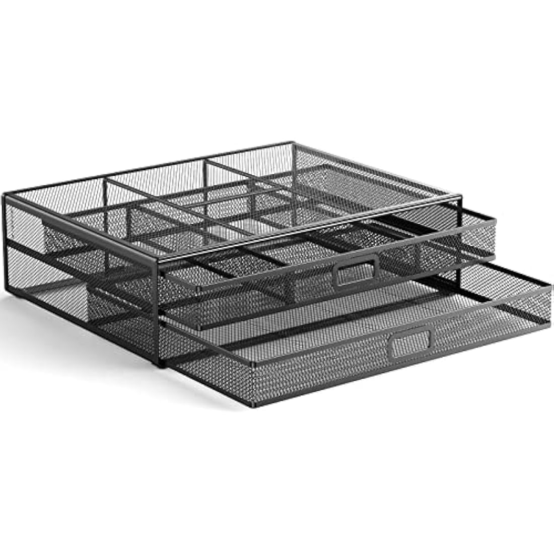 HUANUO Monitor Stand with 2 Storage Drawers - Metal Mesh Desk Organisers, Support Laptop, Notebook, PC, Monitor, Printer, Scanner up to 15 KG