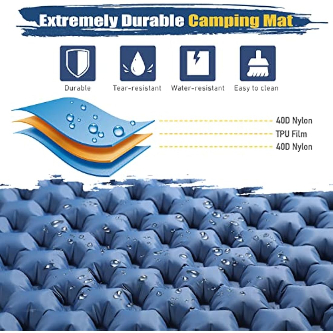 Elegear Camping Mattress Double,Self Inflating Camping Sleeping Mat Double Foot Pump with Pillow Lightweight Sleeping Mat Portable,Outdoor Camping Pad for Hiking Travel Backpacking Beach