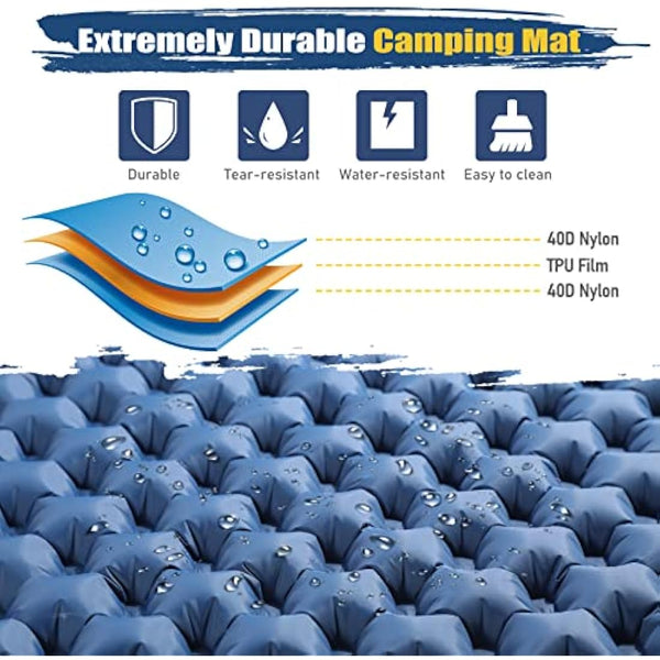 Elegear Camping Mattress Double,Self Inflating Camping Sleeping Mat Double Foot Pump with Pillow Lightweight Sleeping Mat Portable,Outdoor Camping Pad for Hiking Travel Backpacking Beach