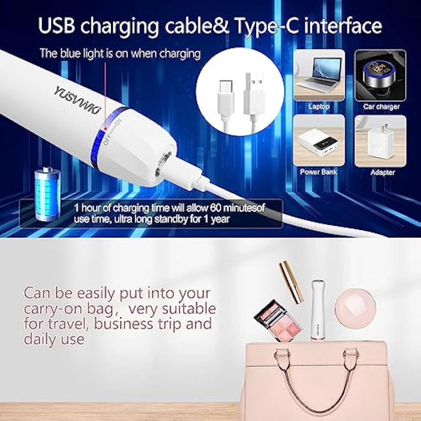 5 in 1 Lady Shavers for Women Facial Hair Remover for Women Bikini Trimmer Eyebrow Trimmer Electric Shaver for Face Eyebrow Lip Nose Legs Underarm Bikini Portable Waterproof Painless with USB Charging