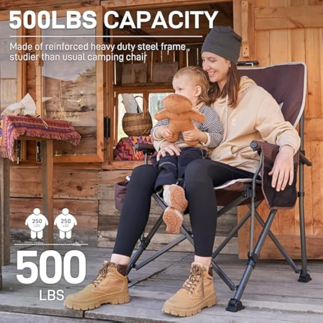 EVER ADVANCED Camping Chair for Adults Oversized 230KG, Folding Chair for Heavy People with Side Pocket, Heavy Duty Extra Wide Garden with Hard Armrest Foldable Fishing Outdoor Red