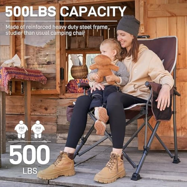 EVER ADVANCED Camping Chair for Adults Oversized 230KG, Folding Chair for Heavy People with Side Pocket, Heavy Duty Extra Wide Garden with Hard Armrest Foldable Fishing Outdoor Red