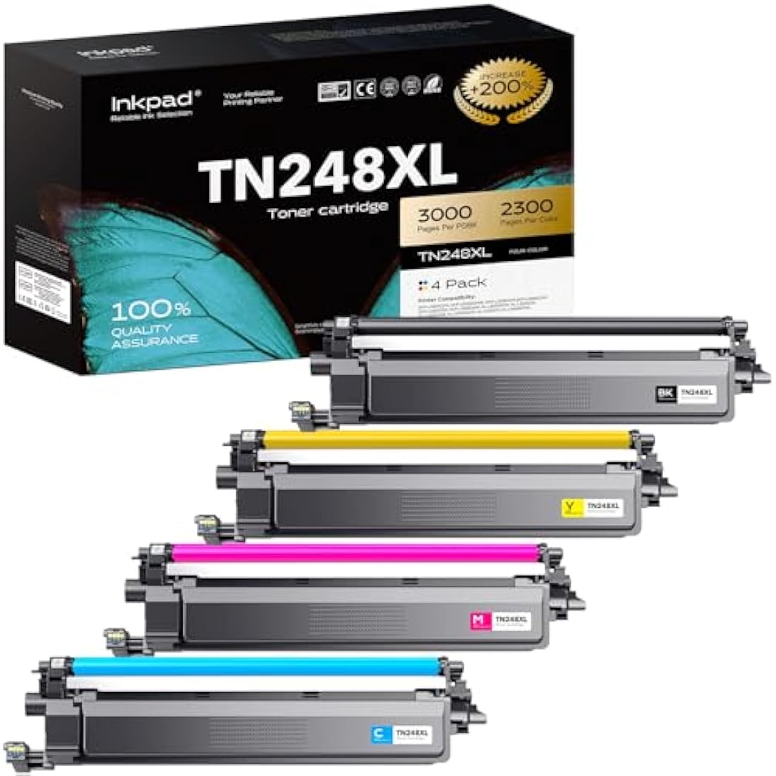 iNKPAD TN248XL Toner Cartridge Replacement Brother TN248XL TN248 TN248CMYK Compatible for Brother HL-L3220CWE DCP-L3520CDWE MFC-L8390CDW MFC-L8340CDW HL-L8230CDW HL-L8240CDW MFC-L3740CDWE (4 Pack)
