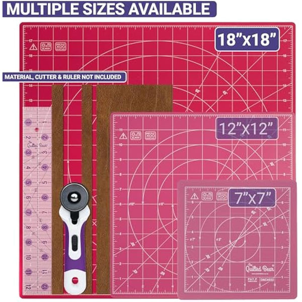 The Quilted Bear Rotating Cutting Mat 18" x 18" - Square Self Healing Rotating Craft Cutting Mat with Innovative Locking Mechanism for Quilting & Sewing (Pink)