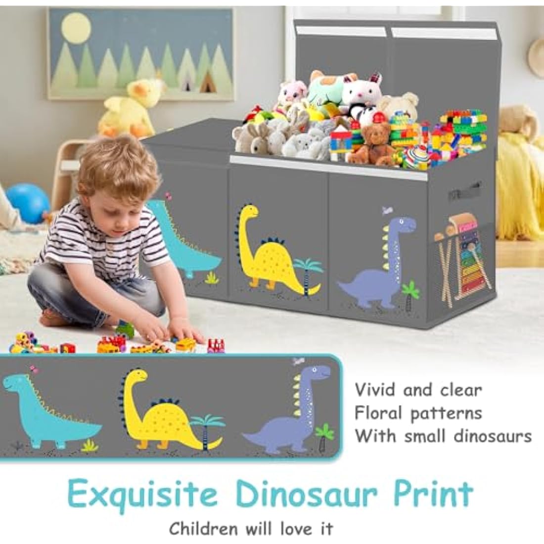 Extra Large Toy Box Storage for Boys Girls - Collapsible Toy Chest Organizer for Kids,Toy Bin Container with Lid and Handles for Clothes,Blanket,Nursery,Playroom,Bedroom,Stuffed Animals,Quilt (Grey)