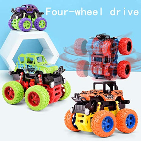 HONGCI 2 Pack Monster Trucks - Inertia & Friction Powered Mini Push & Go Car, 360 Degree Rotating Off-road Vehicle Toy Pull Back Car for 3-10 Year Old Boys & Girls Kids Birthday & Xmas Gift