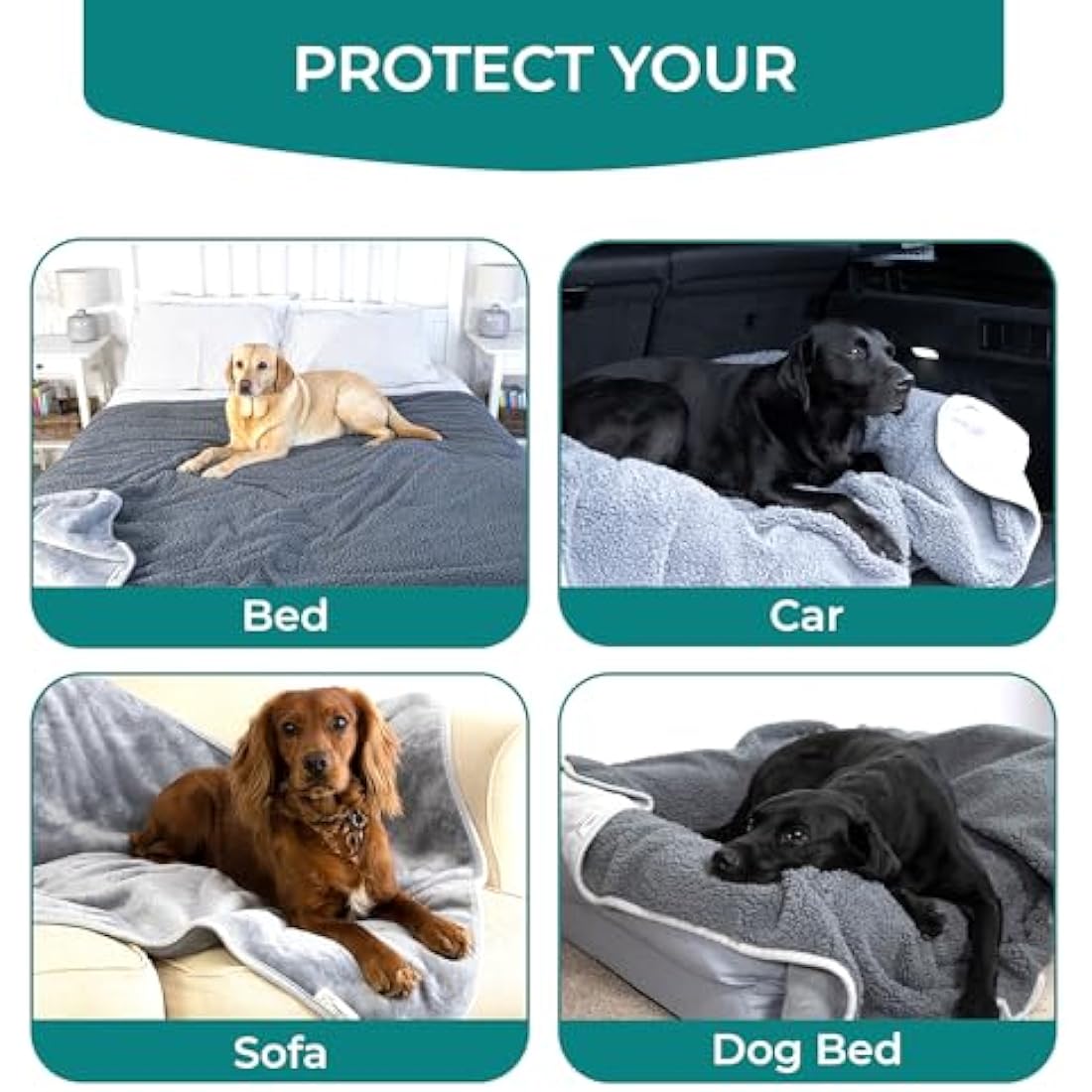 100% Waterproof Dog Blankets for Small & Medium Dogs – Soft Fleece, Washable Pet Throw for Sofa, Car & Furniture Protection, Soft Fluffy Reversible Blanket, 75x100cm, Grey/Grey