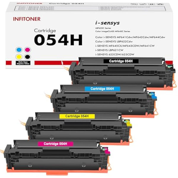 4-Pack Toner Cartridge 054H 054 Compatible for Canon i-SENSYS MF645Cx LBP623Cdw MF643Cdw MF641Cw LBP621Cw MF642Cdw MF644Cdw LBP622Cdw MF640C LBP620C Black Cyan Magenta Yellow
