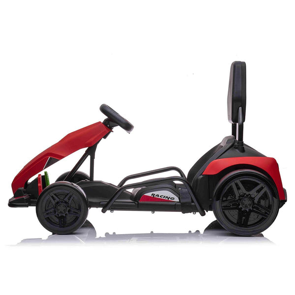 Drift Racer 24V Electric Ride On Go Kart┃Drift Go Kart┃Electronic and Mechanical Brakes┃Racing steering wheel┃Variable Speed┃Rear slick drift wheels┃LED Light┃OutdoorToys┃2 Colour Options┃Black┃