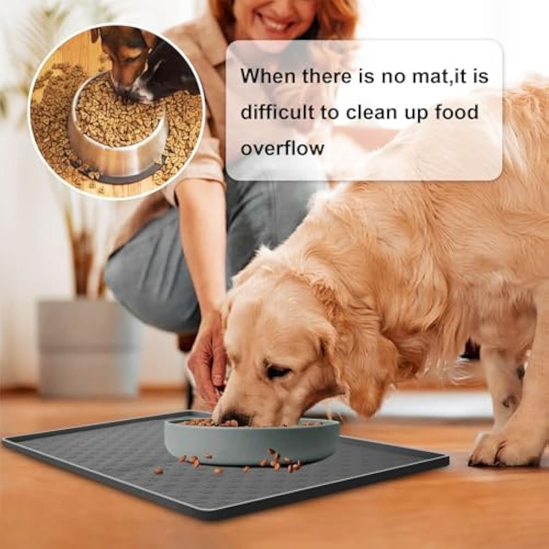 MOACC Dog Food Mat, Silicone Pet Feeding Mat, Non Slip & Waterproof Bowl Mat for Dog and Cat, 47 x 30 cm, Grey Paw Pattern