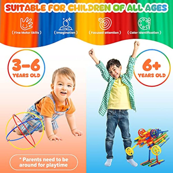 1000 Pieces Reusable Construction Tubes and Connectors Toys, Fort Building Toys for Kids, STEM Creative Building Games for Boys and Girls Ages 4 5 6 7 8 Years Old