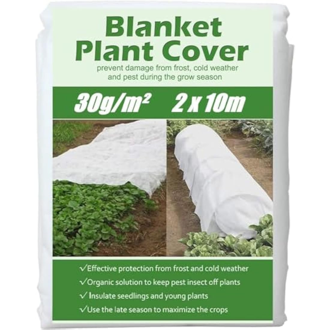 KAHEIGN 2 x 10M Plant Frost Protection Fleece, 30gsm Garden Fleece Plant Antifreeze Cloth Winter Plant Protection Fabric, Cover From Birds and Insects