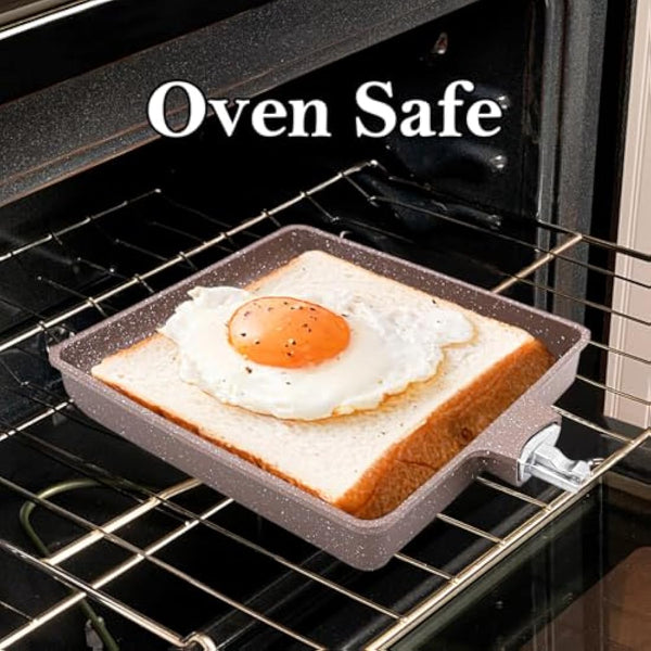 AIKENBBKK Ceramic Nonstick Tamagoyaki Pan, Japanese Omelette Pan Omelette Egg pan with Detachable Handle, Oven& Dishwasher Safe,19x16 cm (Brown)