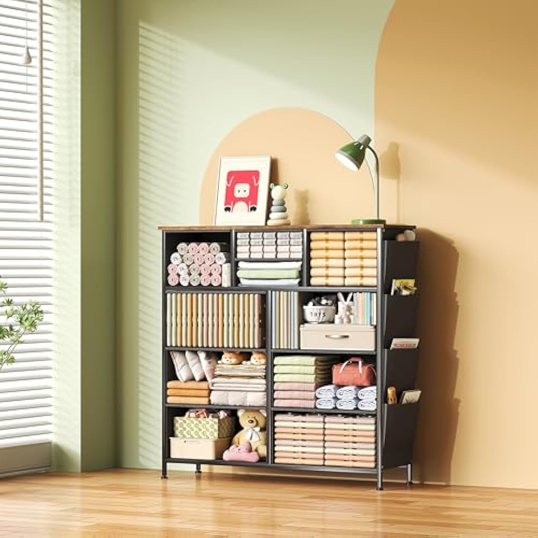 Flrrtenv Chest of Drawers, 100cm Wide Dresser for Bedroom with 10 Drawers, Tall Fabric Storage Organizer Fit for Nursery, Living Room, Closet - Rustic Brown