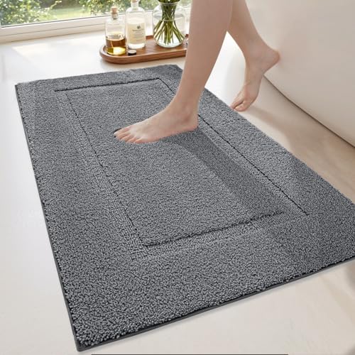 DEXI Bath Mat 60 x 110 cm, Absorbent Bathroom Mats with Non Slip Backing, Machine Washable Rug for Shower Floor, Grey