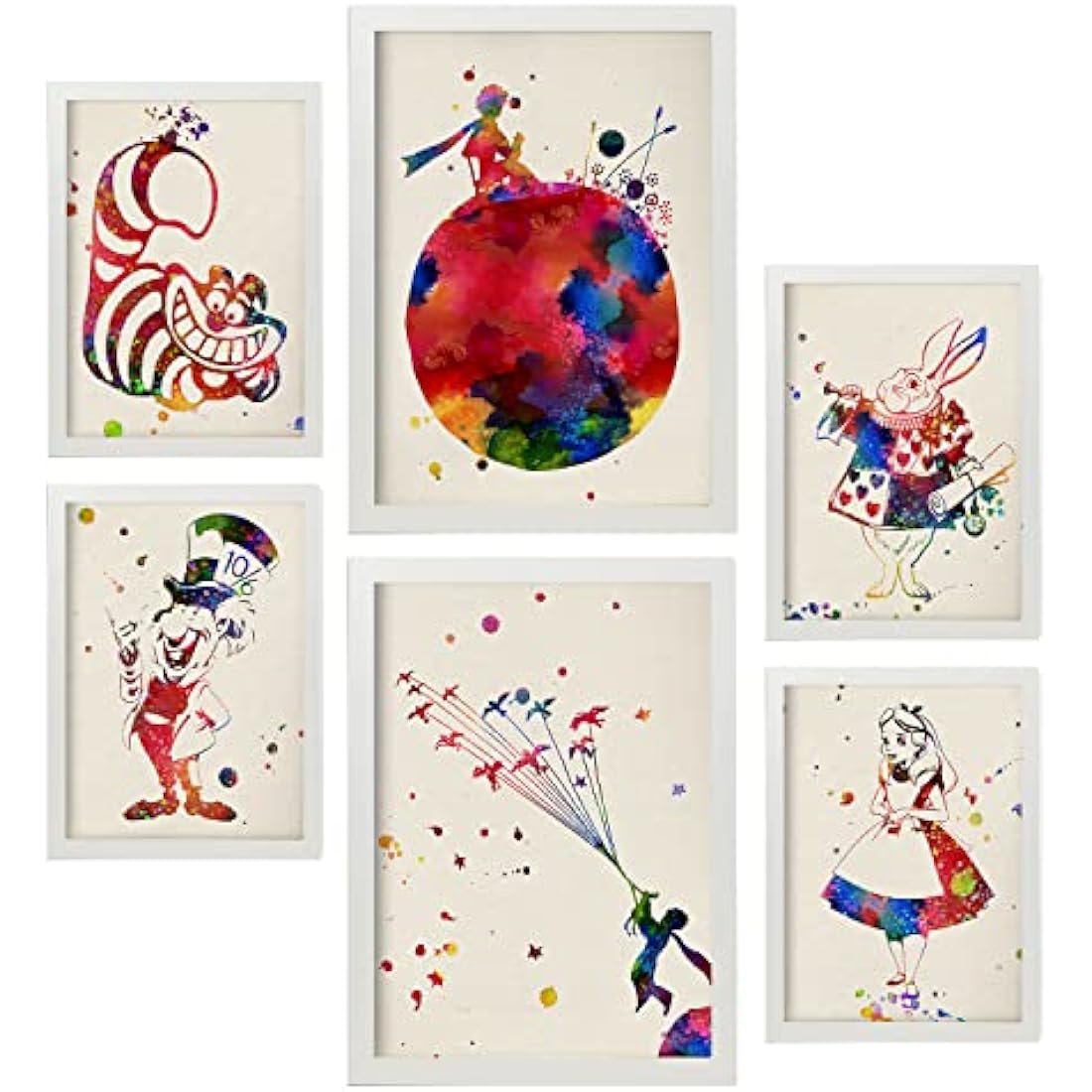 Nacnic Set of 6 posters of Alicia and the Little Prince. Collection of plates with aesthetic collage for interior decoration. Sizes A3 and A4. With white frame.