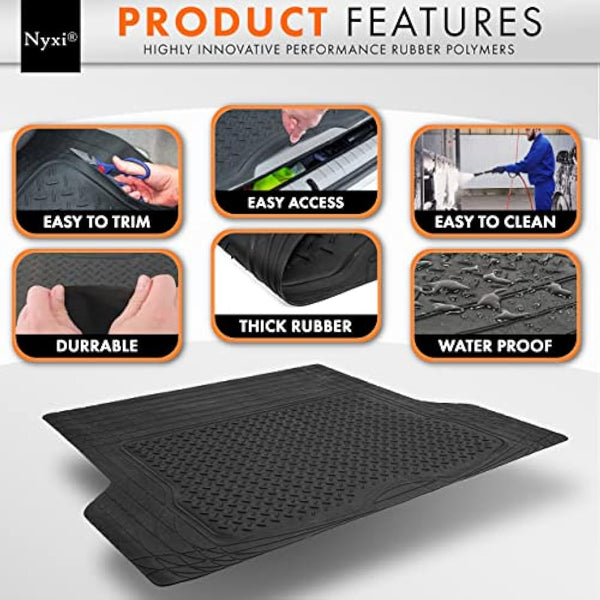 Nyxi 5 Piece Rubber Car Mat XL Boot Mat (Front + Rear + Boot Mat 137cm X 110cm) Universal Non-Slip Deep Dish Heavy Duty for Cars SUV Truck and VAN, Water Proof, All Weather