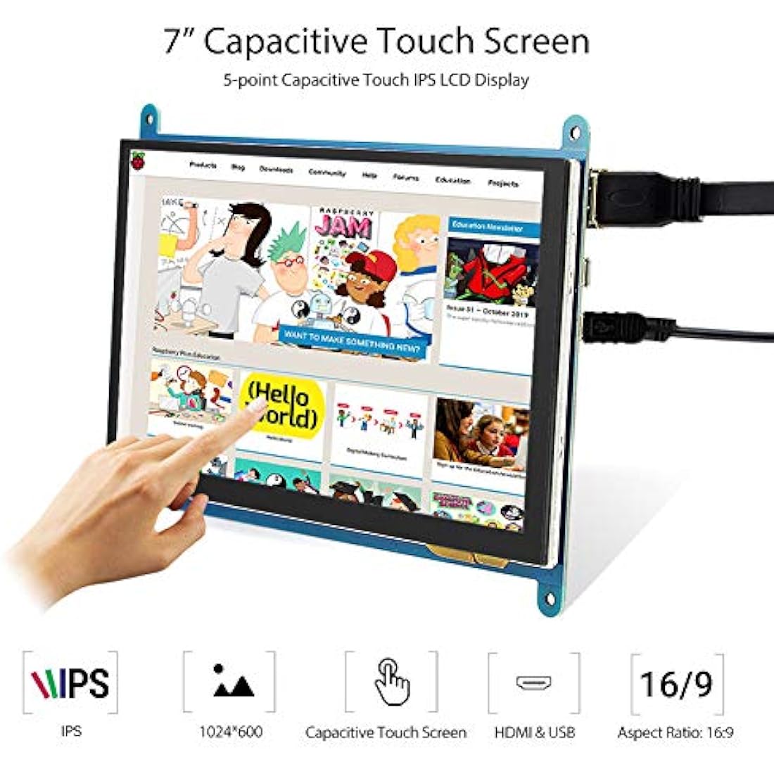 ELECROW 7-Inch Touchscreen Monitor, 1024X600 Resolution, Compatible with Raspberry Pi 5/4, Windows PC, Jetson Nano, BB Black