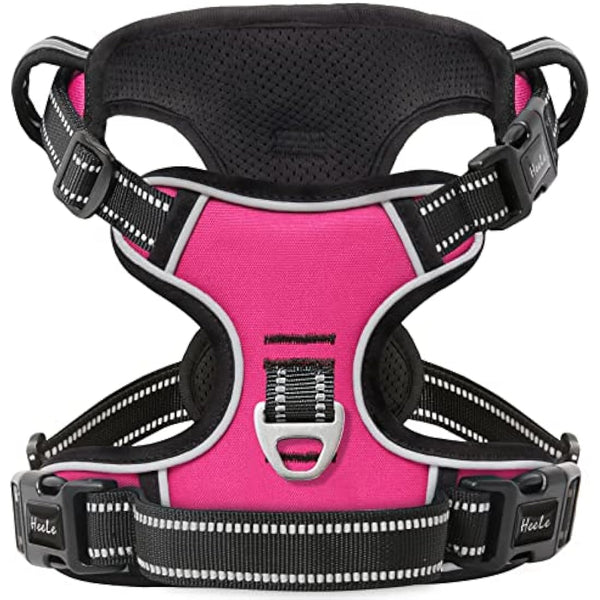 HEELE No Pull Dog Harness, Release on Neck, Reflective Adjustable Dog Harness with Front Back 2 Leash Attachments and Soft Padded Control Handle for Small Medium Large Dogs, Fuchsia, S