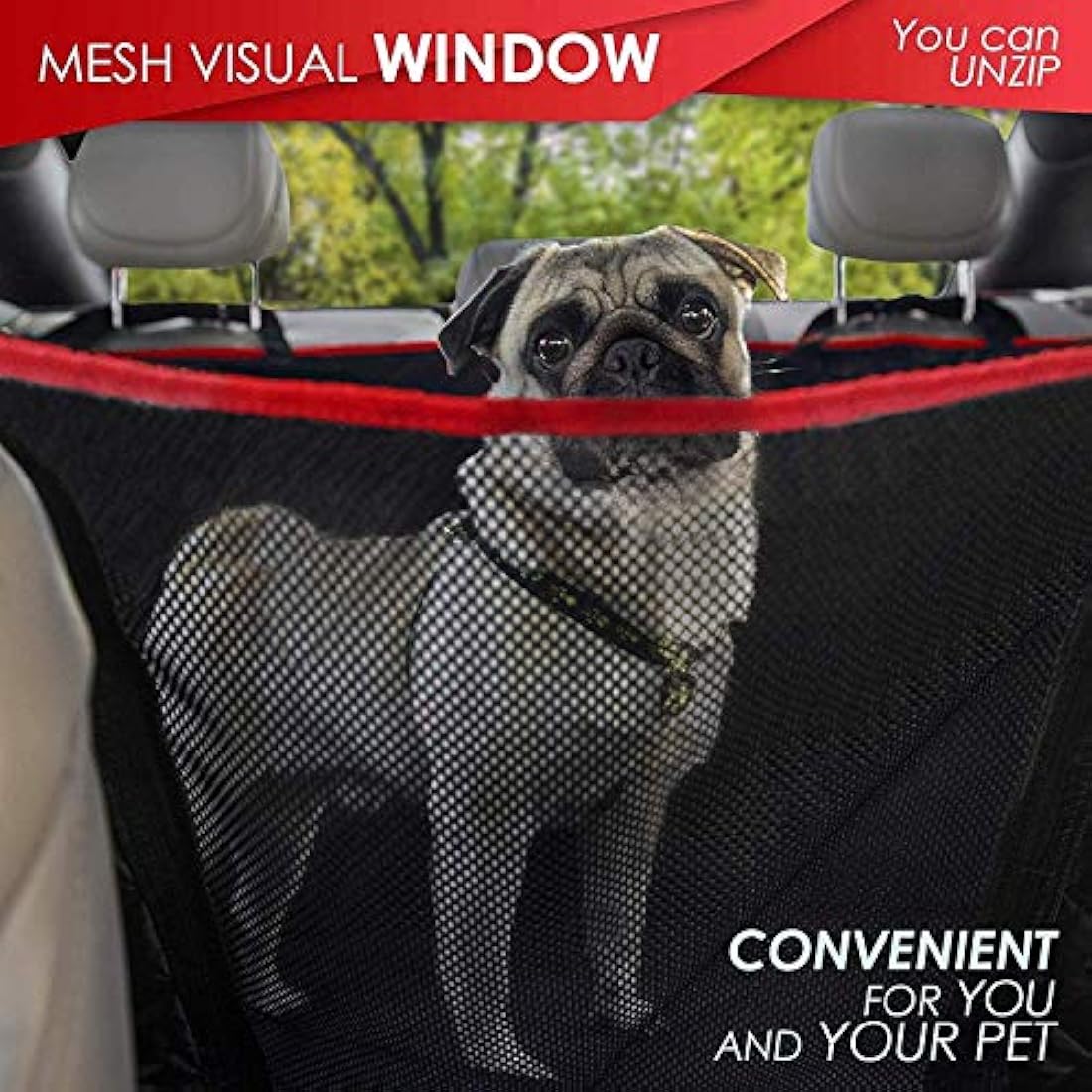 Dog Hammock for Car Back seat with Mesh Visual Window, Side Flaps with Zipper, Padded 4 Layers Waterproof Heavy Duty Hammock with Storage Bag, Scratch Proof Nonslip Pet Car Seat Cover
