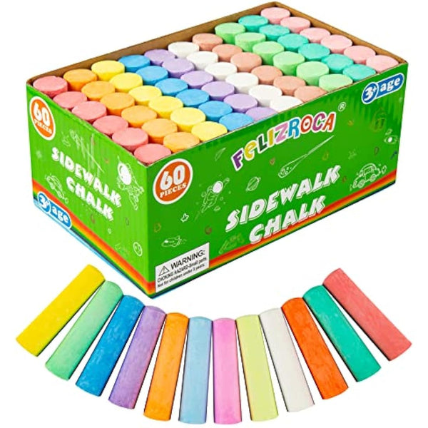 FELIZROCA 60pcs Giant Pavement Chalks for Children Chalk Sidewalk City Chalk Toddlers Outdoor Walking Out the Driveway