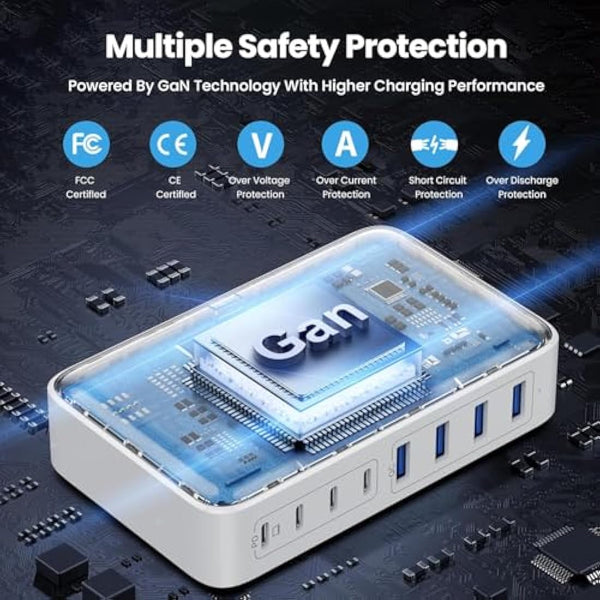 200W USB C Fast Charger Block,Upgraded GaN III 8-Port Charging Station Hub,PD 65W Laptop Charger Power Adapter Compatible with MacBook Pro/Air,Dell XPS, iPhone 16/15/Pro/14,Galaxy S24/S23 etc-White