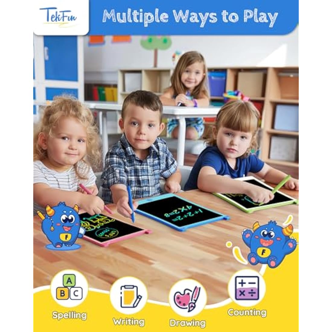 TEKFUN 2 Pack LCD Writing Tablet 10inch Erasable Colorful Drawing Tablet Writing Drawing Board with Lanyard, Travel Educational Toys Gifts for Kids 3-8 Years Old Boys Girls Toddlers (2*Pink)