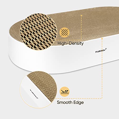 Furjoy Cat Scratcher, 63x 35 x 10cm Oval Corrugated Cardboard Scratch Pad, Round Cat Scratching Lounge Bed Sofa, Scratcher Bowl with Organic Catnip [