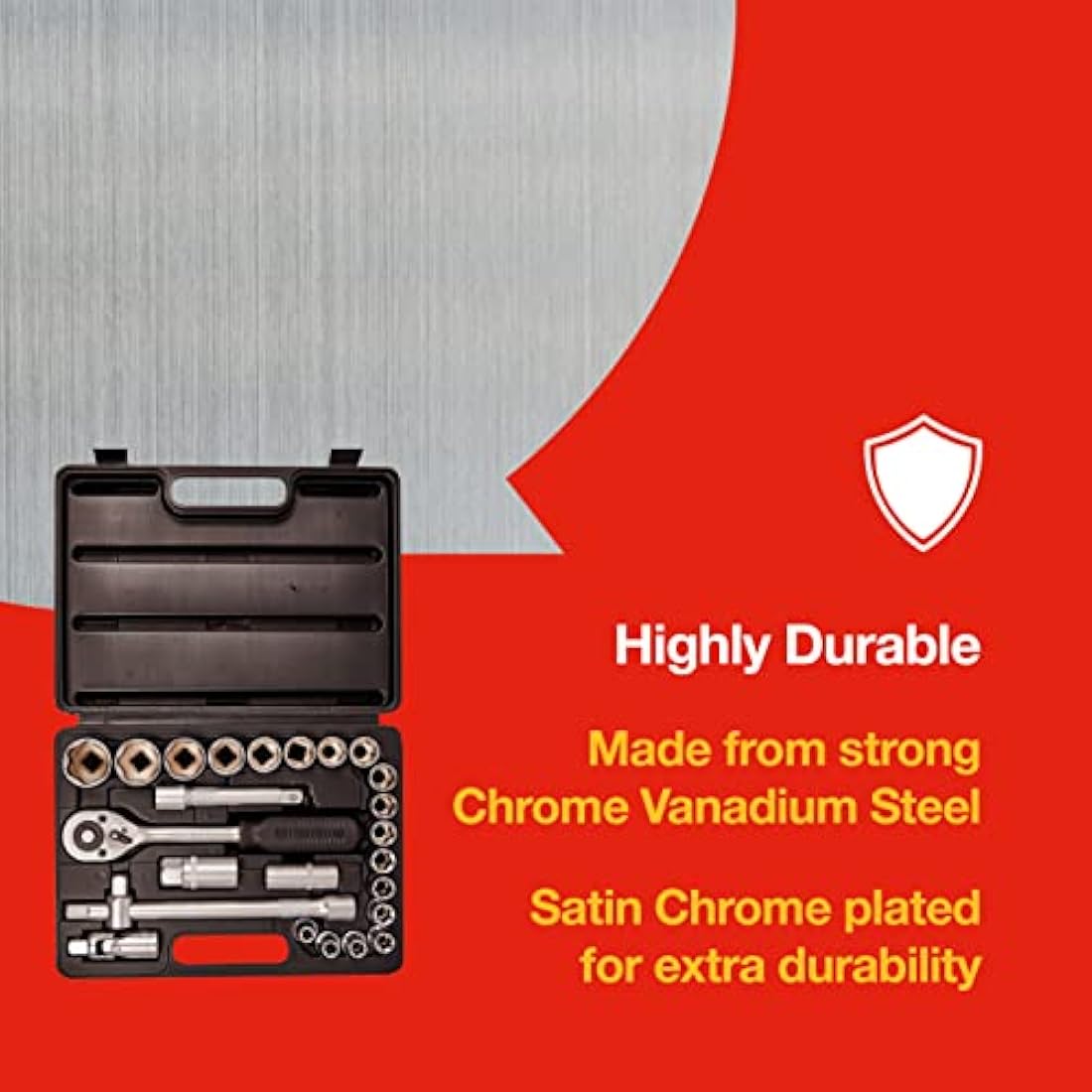 Amtech - Ratchet Driver Socket Set, DIY at Home, Easy to Use, Ideal for Heavy Jobs with Larger Nuts, Strong Chrome Vanadium Steel, Includes Convenient Storage Box (25 ½” Piece)