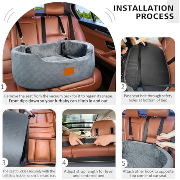 Dog Car Seat for Large/Medium Dogs Under 55 lbs, Travel Bed with thick Washable Booster Pet Car Seat with Non-Slip Base, Fits SUV & Car Back Seat (Gray)