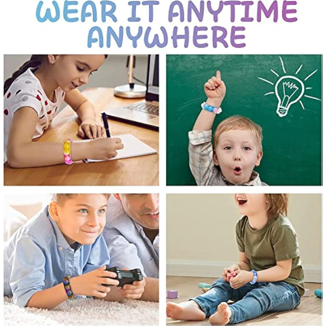 Amyang 90Pcs Pop Bracelet Fidget Toys,Bubble Bracelets,Stress Anxiety Relief Sensory Toys for Kids Adults ADHD ADD Autism,Classroom Exchange Gifts Party Favor Game Prizes