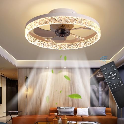 Exlafi Quiet Ceiling Fans with Lights Remote Control, Modern Lighting Fan Ceiling Light LED Dimmable Ceiling Fan Lamps for Bedroom Living Room, Fan Reversible and 6 Speeds (White, 50CM)