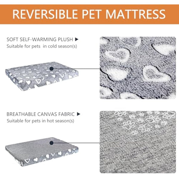 VANKEAN Dog Bed Mat Reversible(Warm & Soft), Stylish Pet Bed Mattress for Dog Crate, Water Proof Linings, Removable Machine Washable Cover, Pet Bed for Small to XX-Large Dogs, Light Grey