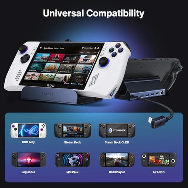 iVANKY 8-in-1 Docking Station for Valve Steam Deck OLED/ASUS ROG Ally X/Lenovo Legion Go/MSI Claw, ROG Alloy/Stream Deck Dock Hub with HDMI 4K@144Hz, Gigabit Ethernet, 3*USB-A 3.0, 100W USB-C Charge