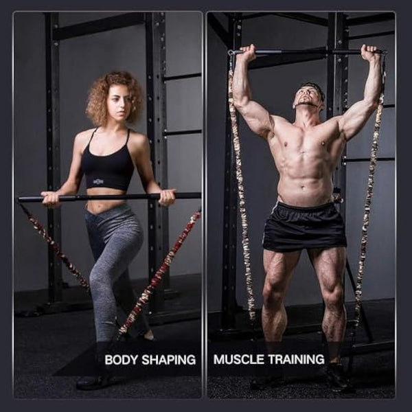 INNSTAR Portable Home Gym Set with Workout Bar, Bench Press Set, Squat Resistance Band, Door Anchor and More-Full Body Workout Equipment to Build Muscle and Shape Body