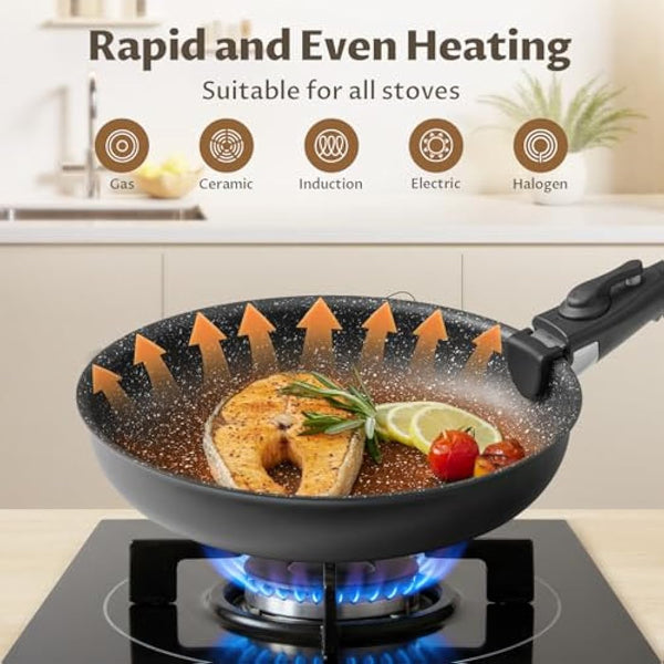 Fadware Non Stick Frying Pan with Removable Handle, Non Stick Frying Pan Set for Induction Hobs, 4 Pieces Frying Pan Set for All Hobs