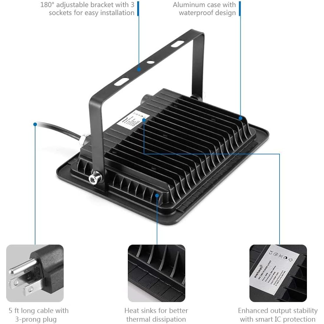 Everbeam 395nm 50W UV LED Black Light - High Performance LED Bulbs, IP66 Waterproof – Ultraviolet Flood Lighting for Aquarium, Indoor or Outdoor Parties, Stage - Party Supplies, Halloween Decorations