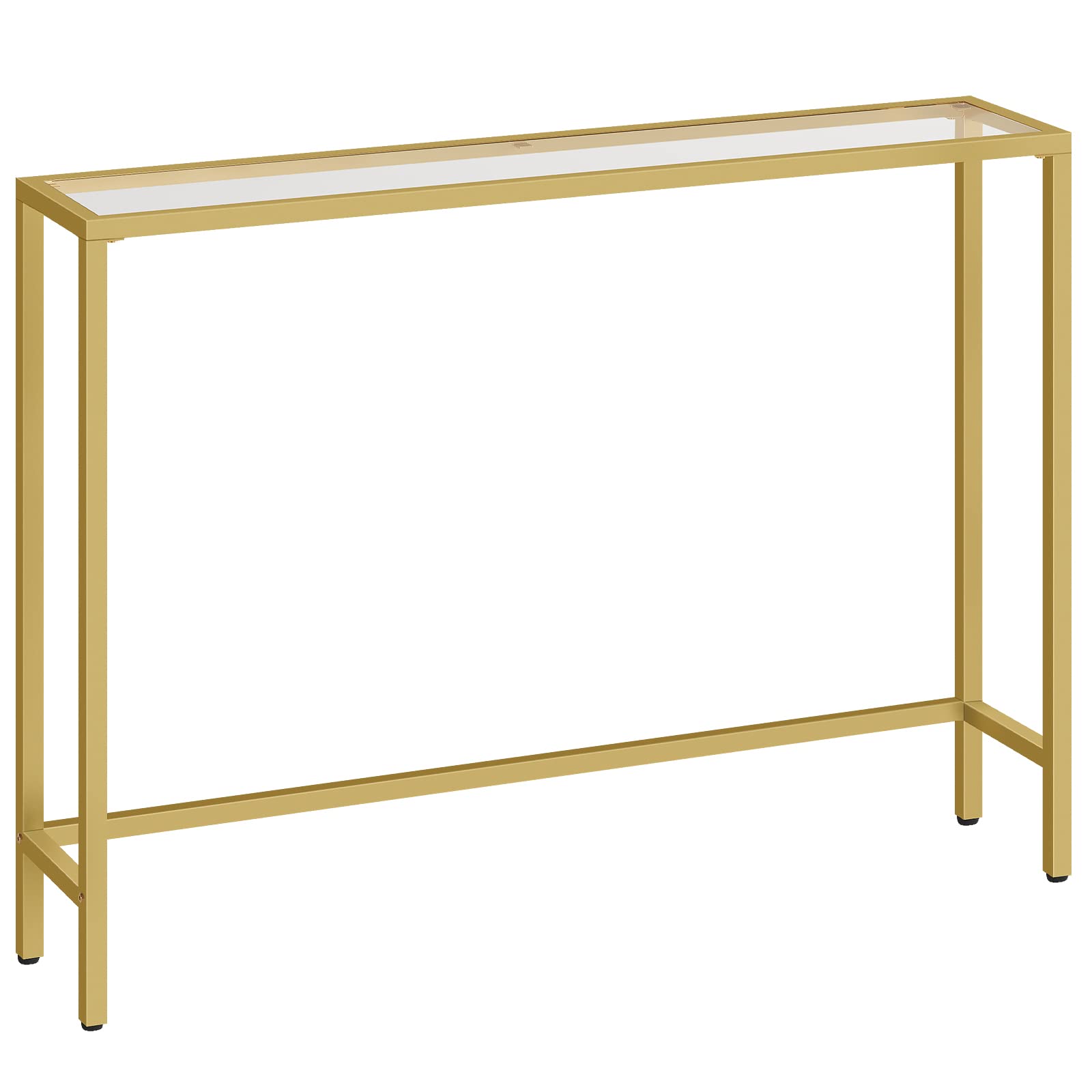 HOOBRO Gold Console Table for Hallway Slim, 100 cm Tempered Glass Sofa Table, Slim Hallway Table, Glass Console Table, Modern Display Table for Living
