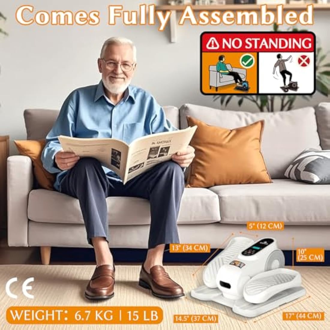 Amonax Electric Pedal Exerciser, Seated Elliptical Machine Cardio Under Desk Exercise Bike, Mini Cycle Trainer for Elderly, Sit down Foot Step Machine Leg Exercise Equipment for Home Use