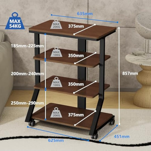 5Rcom HiFi Racks and Stands Audio Rack Cabinet AV Shelf Movement Stand 4 Tiers Wooden Shelves for Turntable Record Player DVD Entertainment Unit Multifunctional Height Adjustable Load Capacity 54KG